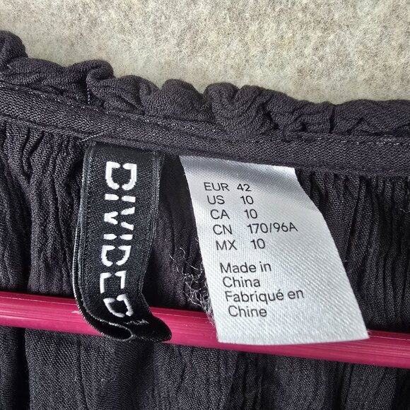 Divided Black Long-Sleeve Ruffle Hem Top Size 10 Viscose Crochet Trim - Picture 4 of 7